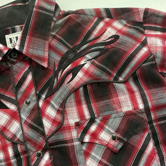 Ely Cattleman Pearl Snaps Cowboy Shirt Mens Large Plaid Tribal Embroidered Rodeo - Picture 2 of 10